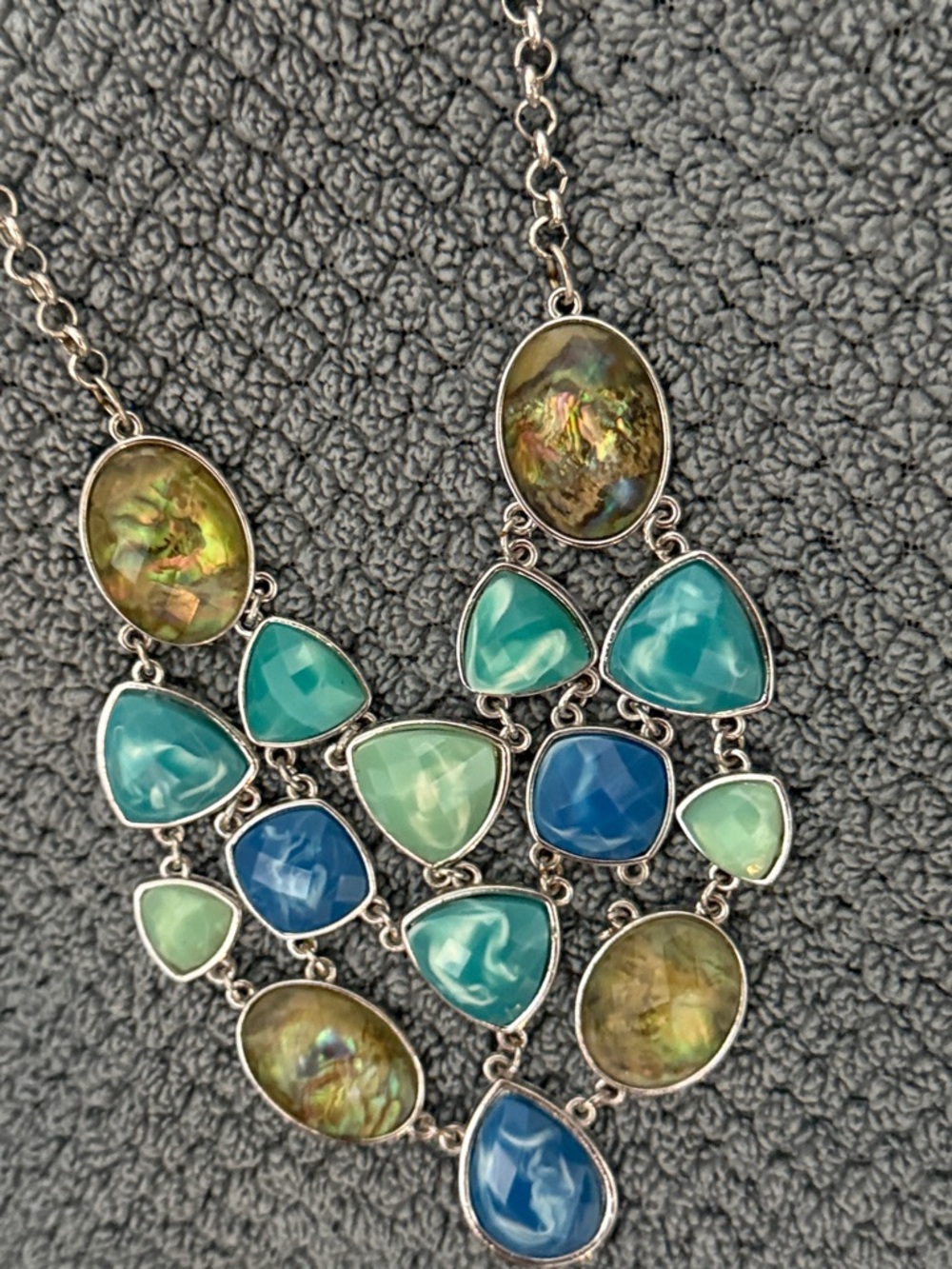Ladies Statement Teal & Blue Gem Bib Necklace